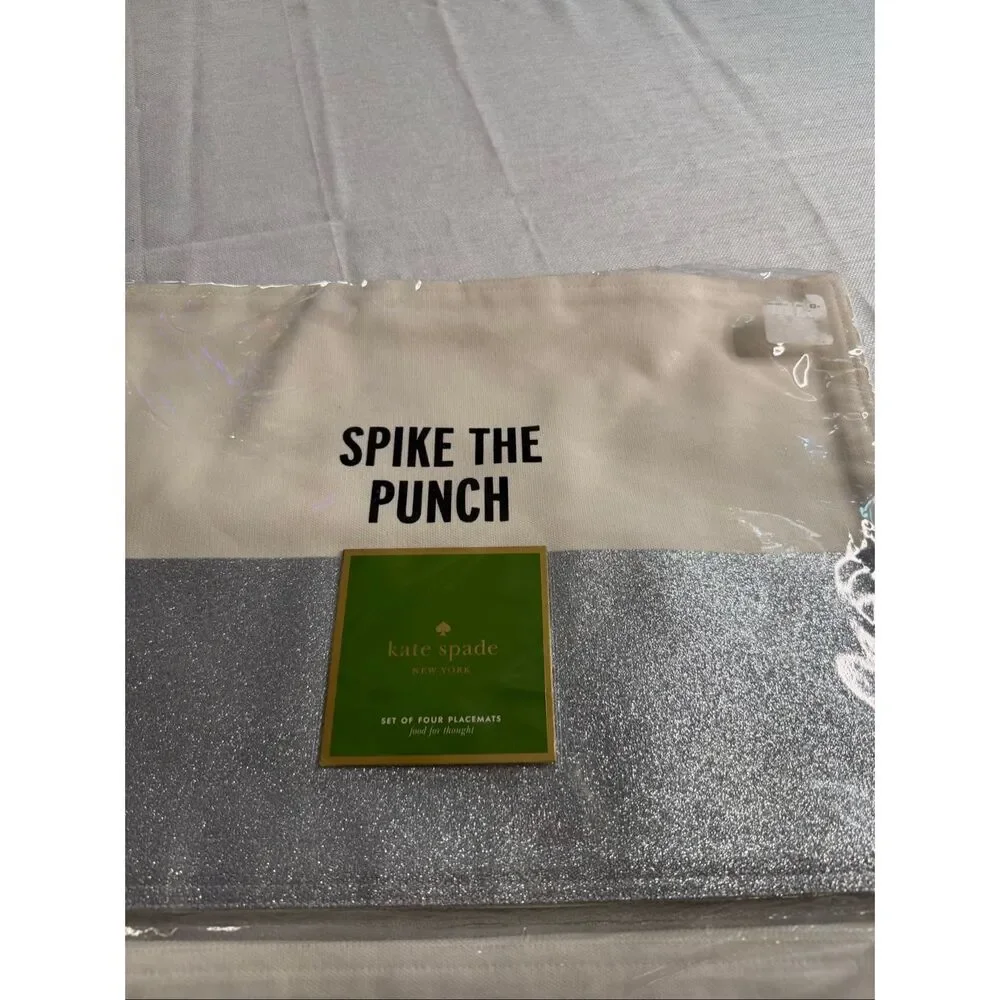 Kate Spade Placemats Spike the Punch Silver Glitter Set of 7 Holiday Placemats